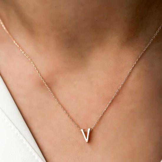 Silver Rose 3D V Letter Women’s Necklace