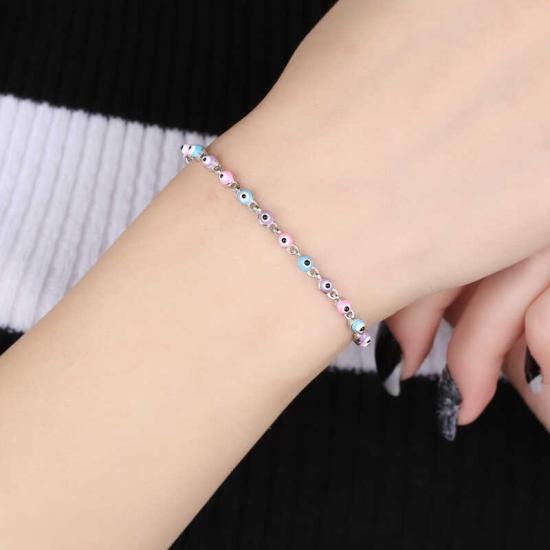 Silver Evil Eye Beaded Bracelet