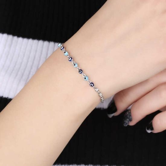 Silver Evil Eye Beaded Bracelet