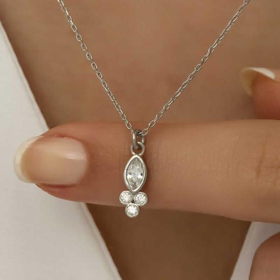 Silver Dew Drop Shuttle Solitaire Women’s Necklace