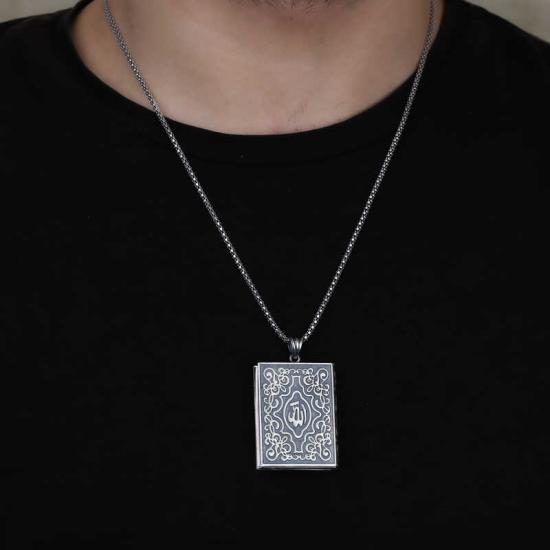 Silver Openable Amulet Necklace with Allah Written Inside