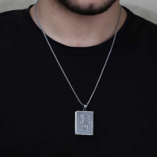 Silver Square Openable Muhammad Amulet Necklace