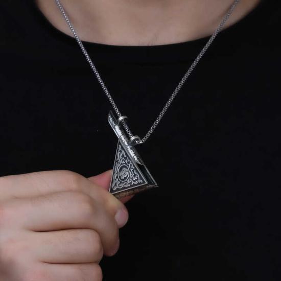 Silver Triangle Openable Rose Amulet Necklace