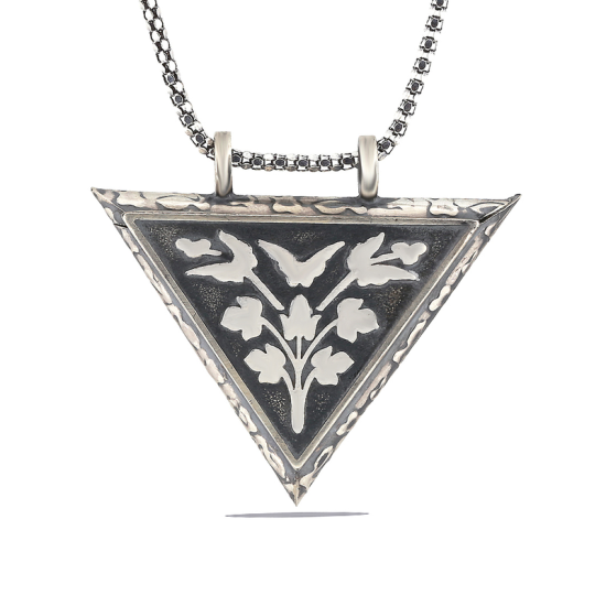 Silver Triangle Openable Flower Amulet Necklace