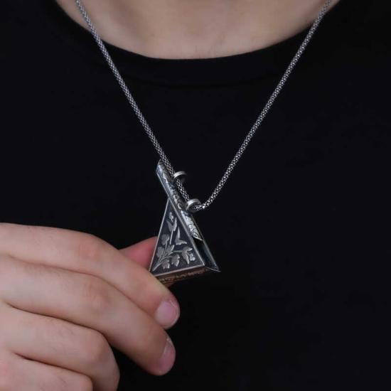 Silver Triangle Openable Flower Amulet Necklace