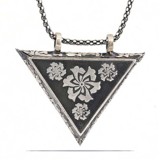 Silver Triangle Openable Flower Amulet Necklace