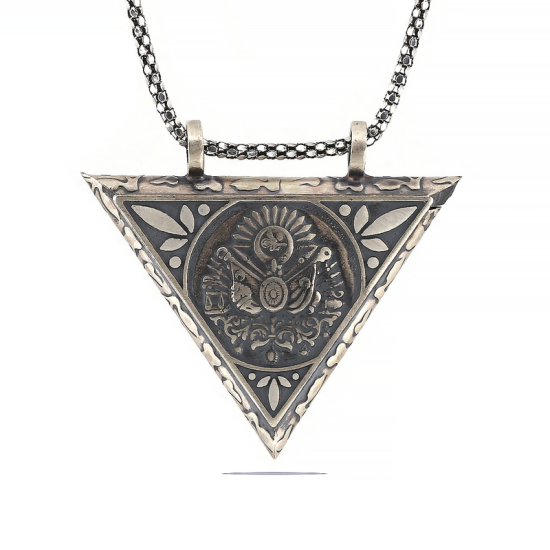 Silver Triangle Openable Ottoman Coat of Arms Amulet Necklace