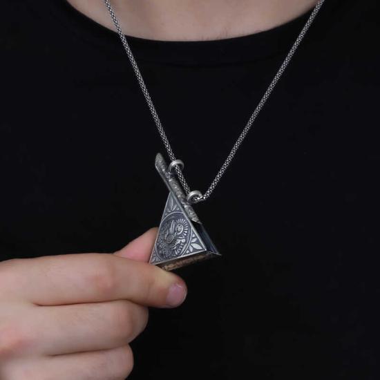 Silver Triangle Openable Ottoman Coat of Arms Amulet Necklace