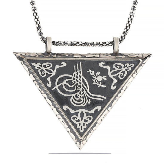 Silver Triangle Openable Tughra Amulet Necklace