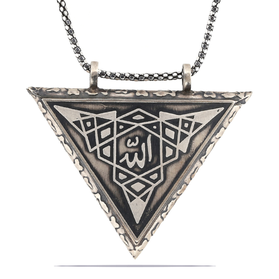Silver Triangle Openable Allah Amulet Necklace