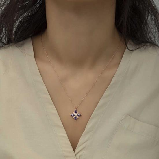 Silver Rose Purple Stone Hope Flower Necklace