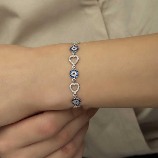 Silver Heart Evil Eye Women’s Bracelet