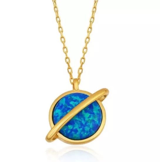 Silver Gold Opal Stone Planet Women’s Necklace