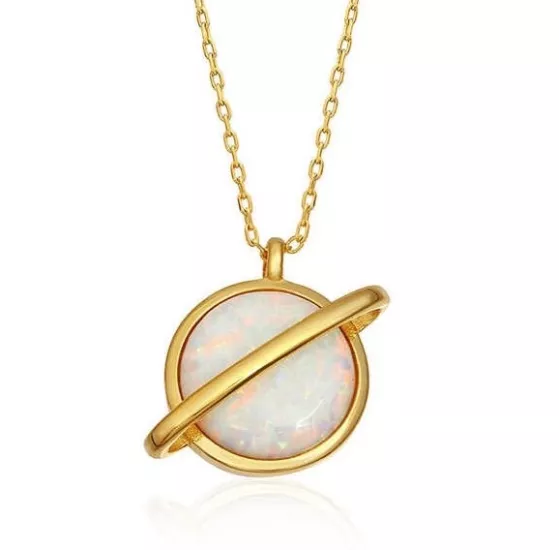 Silver Gold Opal Stone Planet Women’s Necklace