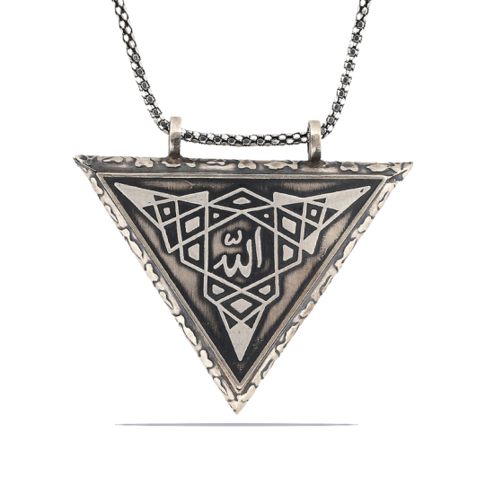 Silver Triangle Openable Allah Amulet Necklace