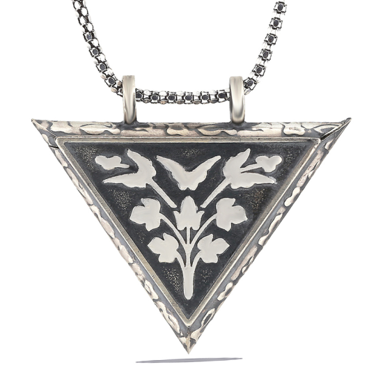 Silver Triangle Openable Flower Amulet Necklace