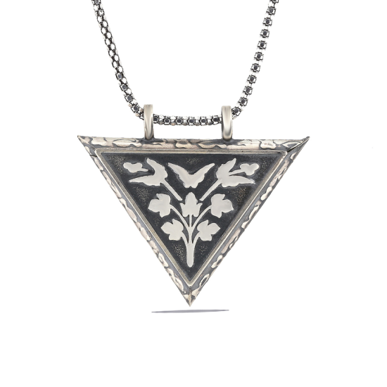 Silver Triangle Openable Flower Amulet Necklace