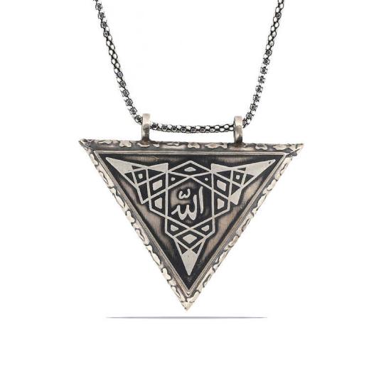 Silver Triangle Openable Allah Amulet Necklace