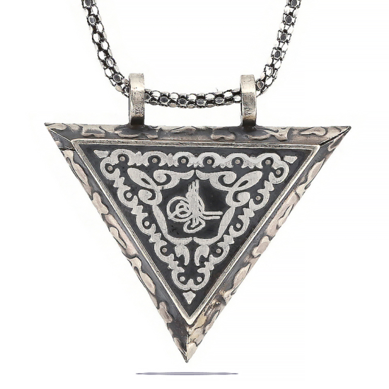 Silver Triangle Openable Tughra Amulet Necklace
