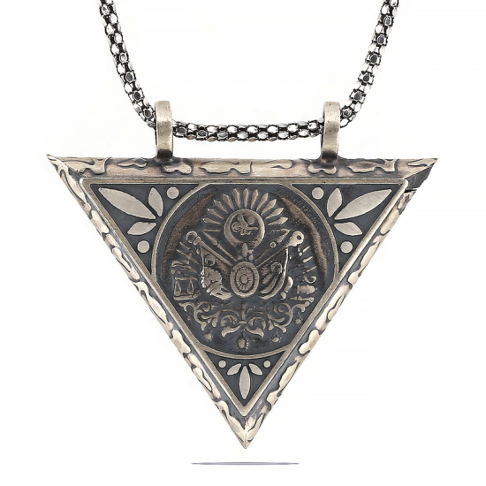 Silver Triangle Openable Ottoman Coat of Arms Amulet Necklace