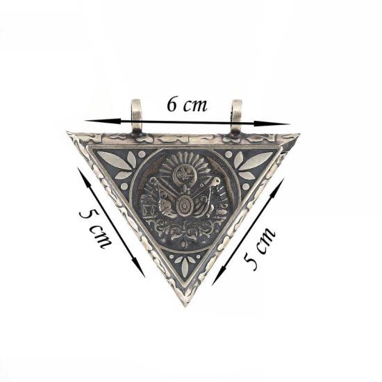 Silver Triangle Openable Ottoman Coat of Arms Amulet Necklace