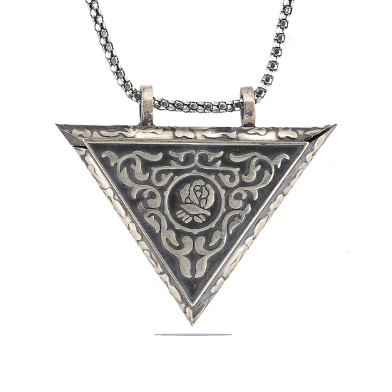 Silver Triangle Openable Rose Amulet Necklace