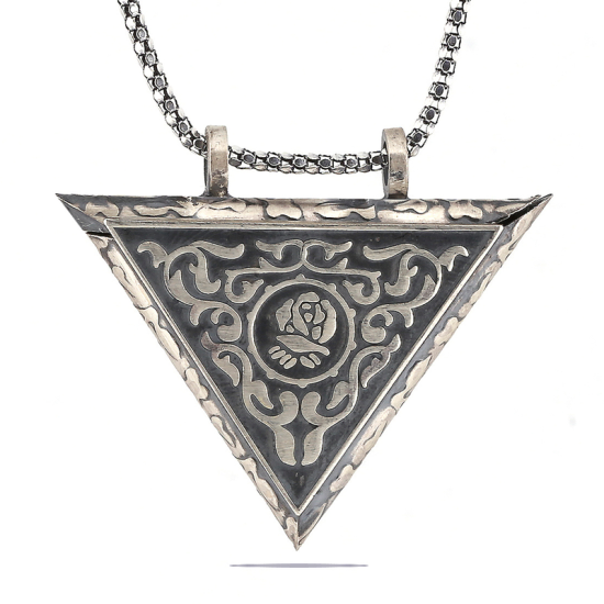 Silver Triangle Openable Rose Amulet Necklace