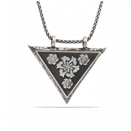 Silver Triangle Openable Flower Amulet Necklace