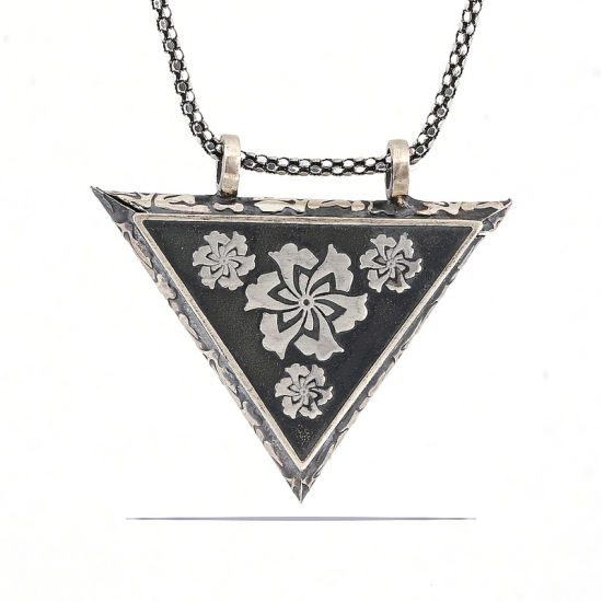 Silver Triangle Openable Flower Amulet Necklace