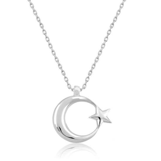 Silver Crescent Star Women’s Necklace