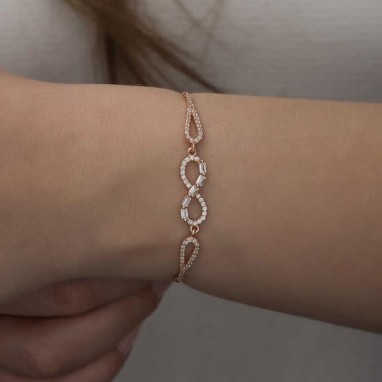 Silver Rose Baguette Stone Infinity Bracelet