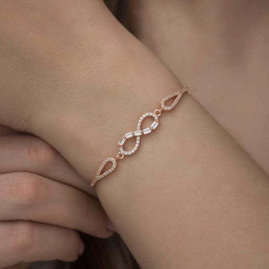 Silver Rose Baguette Stone Infinity Bracelet