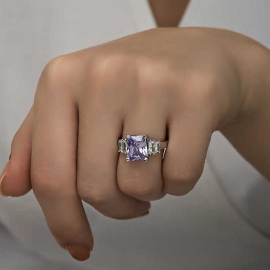 Silver Lilac Baguette Stone Women’s Ring