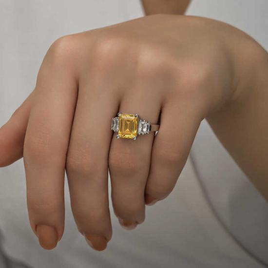 Silver Yellow Baguette Stone Women’s Ring