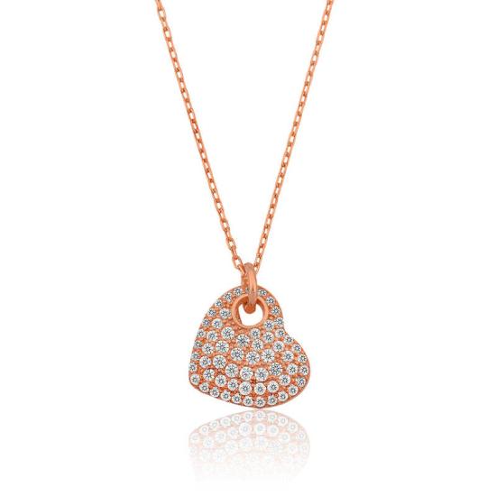 Gümüş Rose Kalp Bayan Kolye