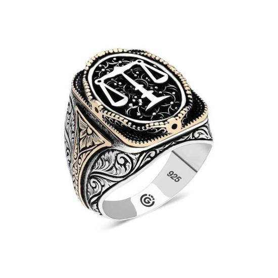 Silver Scales of Justice Oval Men’s Ring