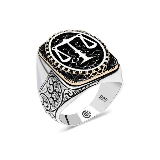 Silver Scales of Justice Oval Men’s Ring