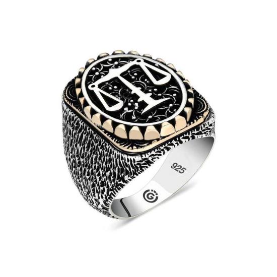 Silver Scales of Justice Oval Men’s Ring