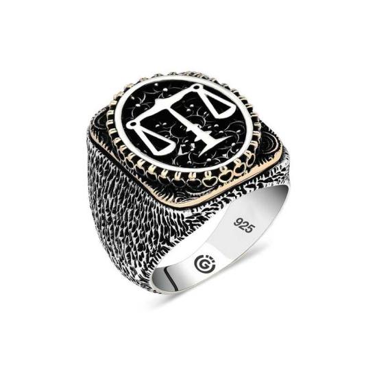 Silver Scales of Justice Oval Men’s Ring