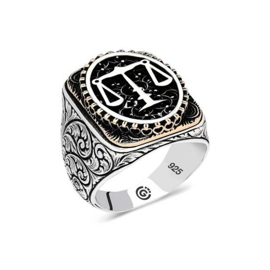 Silver Scales of Justice Oval Men’s Ring