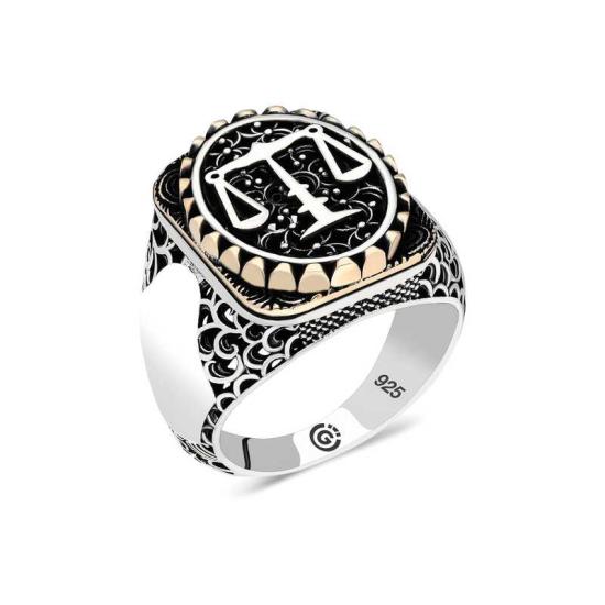 Silver Scales of Justice Oval Men’s Ring