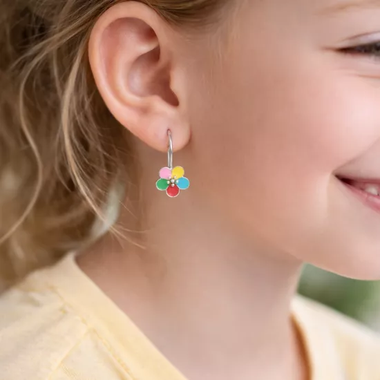 Gümüş Sallantılı Çiçek Çocuk Küpesi