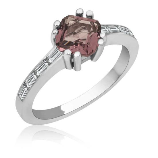 Silver Pink Baguette Single Stone Women’s Ring