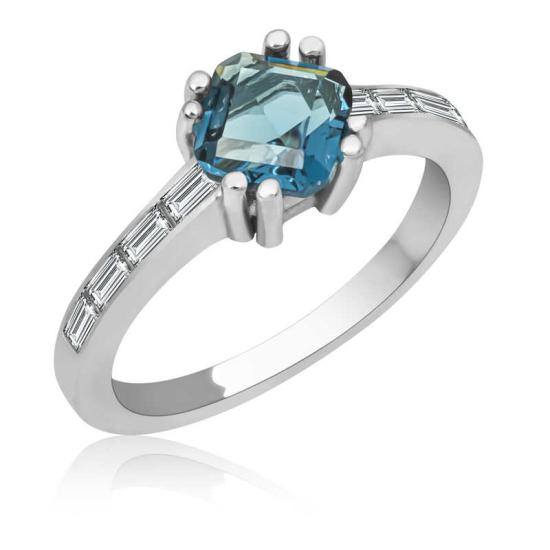 Silver Blue Baguette Single Stone Women’s Ring