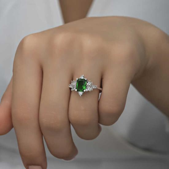 Silver Green Baguette Stone Women’s Ring