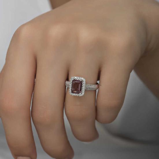 Silver Purple Baguette Stone Women’s Ring