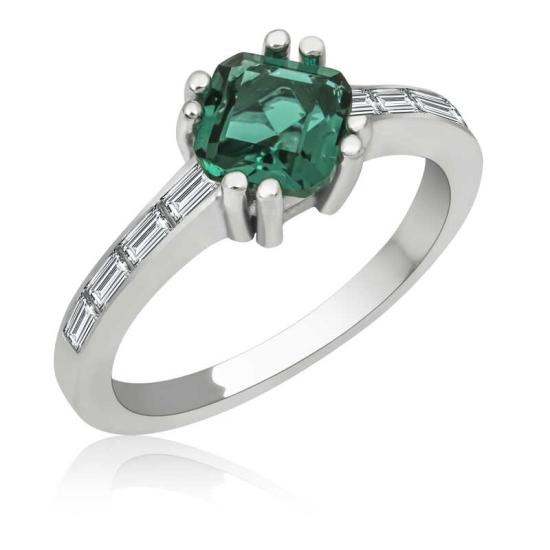 Silver Green Baguette Single Stone Women’s Ring