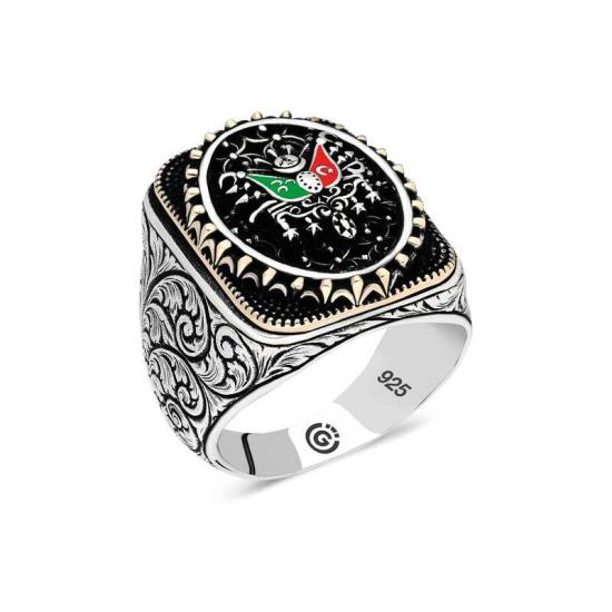 Silver Ottoman Coat of Arms Oval Men’s Ring