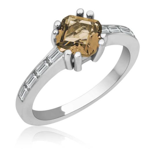 Silver Brown Baguette Single Stone Women’s Ring