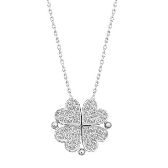 Silver Heart Clover Women’s Necklace